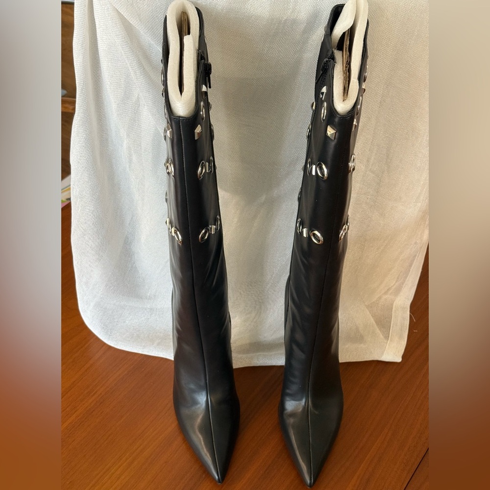 INC Black Grommet Pointed-Toe Knee-High Boots - Women 11